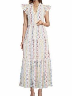 100% Cotton maxi dress Antonio Melani rainbow eyelet design